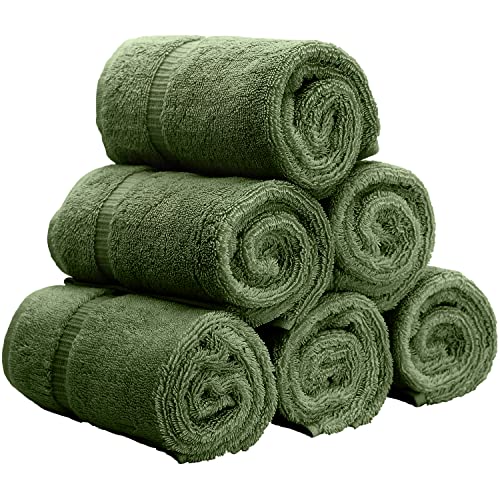 Image of Luxury Hotel & Spa Collection, Quick Dry 100% Turkish Cotton 700 GSM, Eco Friendly Towel, for Bathroom, Gymand Kitchen Dobby Border Soft Hand Towel Set 16 X 30, Moss, Hand Towels - Set of 6