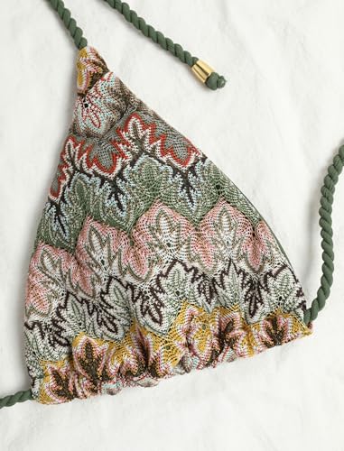 Image of ZAFUL 2 Piece Triangle Bikini for Women Knitted Rope Halter Bikini Sets Sexy Bathing Suit Side Tie Swimsuits Beachwear