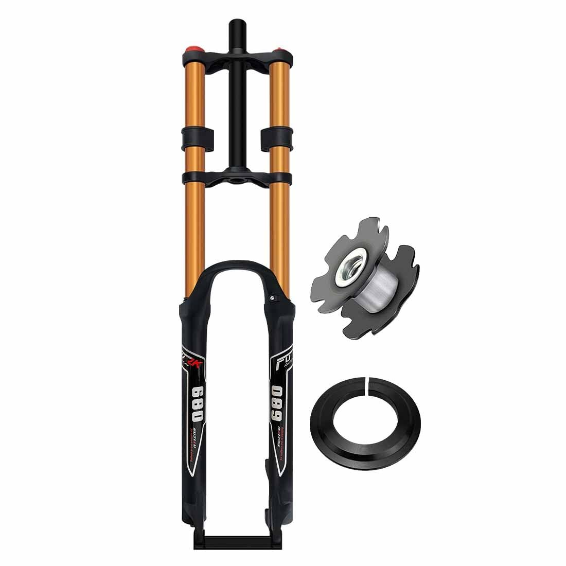 Widelec rowerowy 26/27,5/29" MTB Double Shoulder widelec z hamulcami tarczowymi DH/AM/FR 1-1/8" rura prosta magnez+stop aluminium skok sprężyny do 180 mm 9 * 100 mm QR