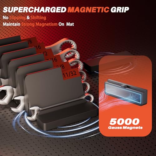 Image of 32 PCS Magnetic Wrench Organizer for Tool Drawer Storage, Black | Modular Wrench Holder with 6 Magnetic Strip, with SAE /Metric Labels, Perfect Tool Gift for Mechanics, DIYers, Father, Men