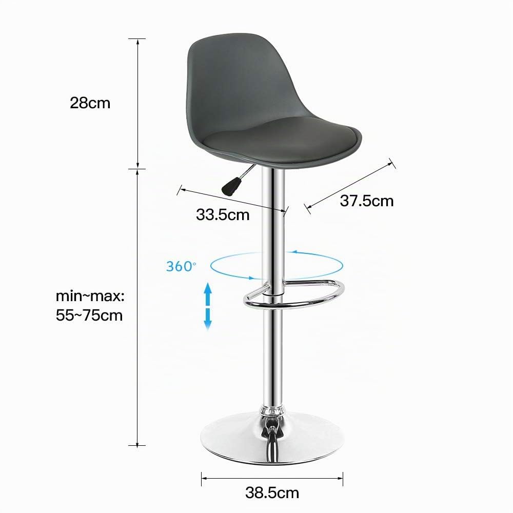 HUOLE Tabourets de Bar Lot de 4 pivotant- Lot de 4 chaises de Bar réglable,Réglable en Hauteur et Rotative à 360°，Robuste et Ultra Silencieux-Gris-4pc