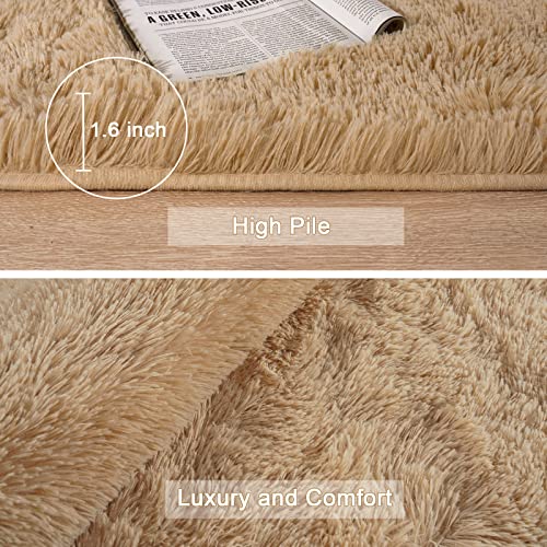 HOMORE Light Tan Fluffy Area Rug 5x8 Beige Shag Rugs for Bedroom Living Room, Super Soft and Comfy Carpet for Living Room, Cute Rugs and Carpets for Kids Nursery Girls Home Dorm Decor