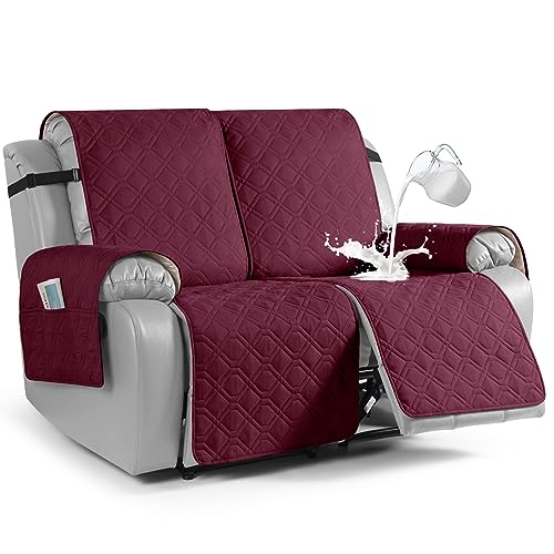 Image of VANSOFY Waterproof Recliner Loveseat Covers Washable, Burgundy,2 Seater | 1-Piece, Non-Slip with Elastic Straps, Sofa Cover with Pocket for Dogs, Pets