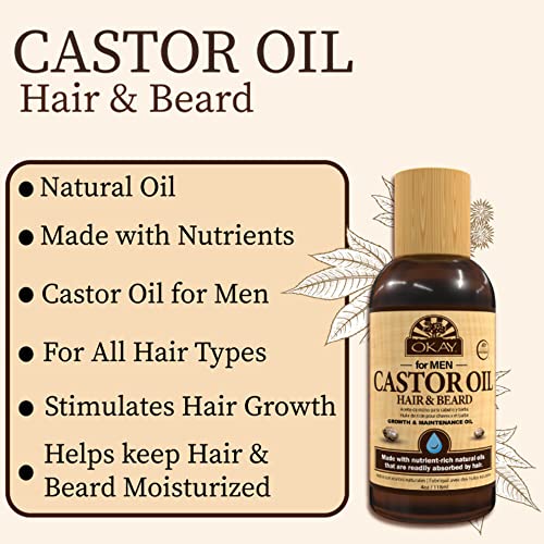 Okay-Men Castor Oil Beard And Hair Growth Oil Light-Weight 4Oz #TOP2