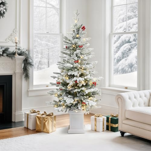 GOOBED 6ft Potted Christmas Tree, Slim Christmas Tree for Home, Porch, or Living Room