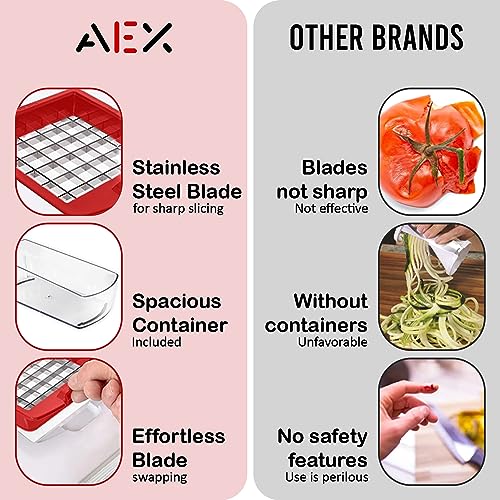 AEX 4-in-1 Vegetable Slicer - Durable food slicer and chopper - Manual Food Chopper with Stainless Steel Blades - Vegetable Chopper and Slicer with Container Including Cleaning Kit (Persian Red) - Image 5