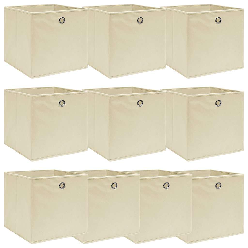 vidaXL 10x Aufbewahrungsbox Zusammenklappbar Spielkiste Regalkorb Faltkiste Korb Kinderbox Box Kiste Regalbox Staubox Creme 32x32x32cm Stoff