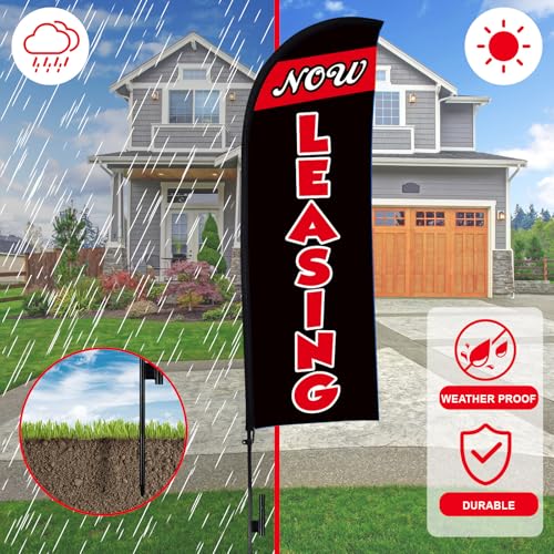 Buryeah 4 Sets 15ft Now Leasing Flags Banners for Advertising with Flagpole Ground Stake Portable Bag Feather Now Leasing Signs Banner for Business Advertising(Black) by Buryeah - Image 7