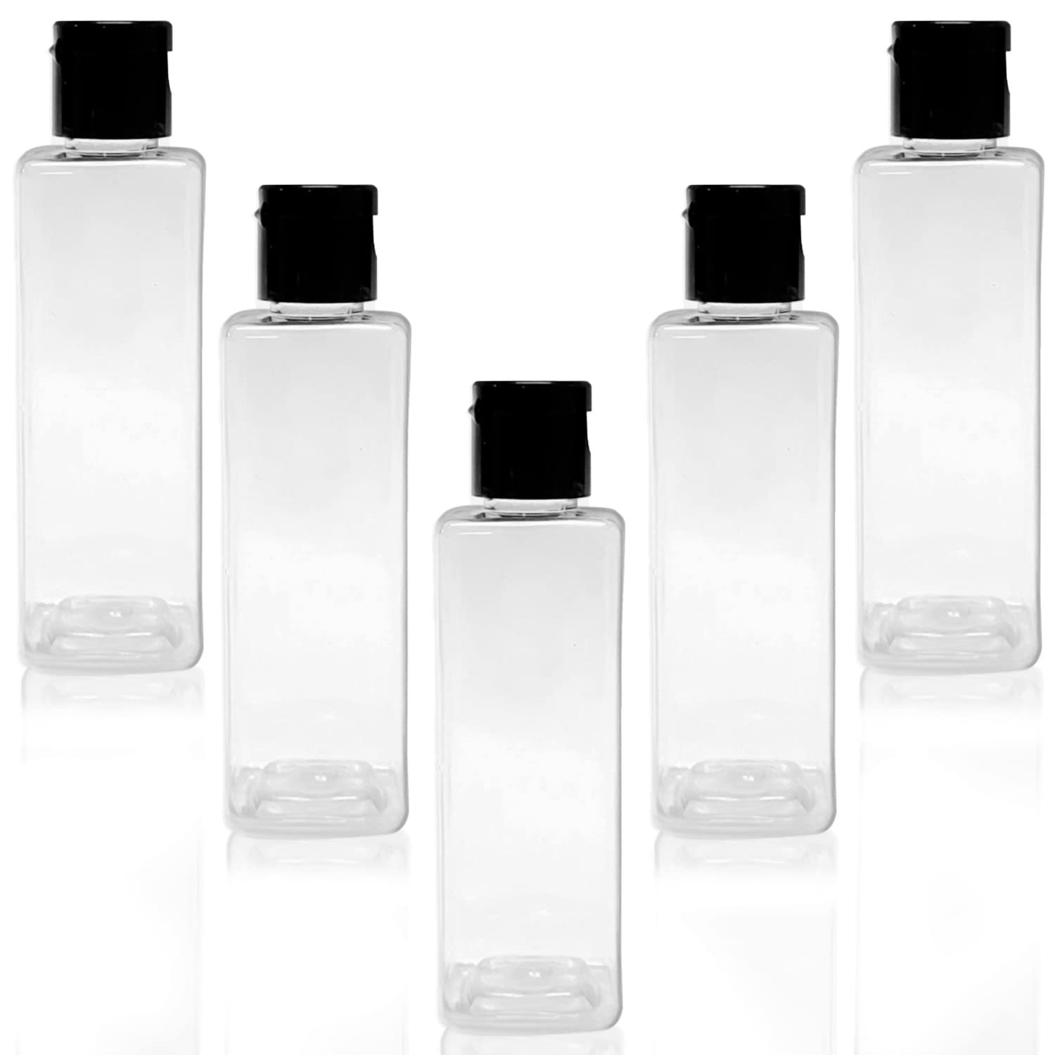 Pet 200ml Empty Clear Square Bottle with Black Flip Top Cap,Multipurpose Reusable Container for Hair Oils, Shampoo, Conditioner, Lotion, Medicated Oil and Sanitizer (PACK OF 5)-image-22
