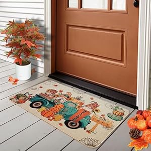   Fall-Decorative-Doormat-Hello-Fall-Door-mat-Gnome-and-Pumpkins-Truck-Welcome-Floor-Door-Mat-for-Indoor-Outdoor-Entrance-Non-Slip-17-x-30-Inch