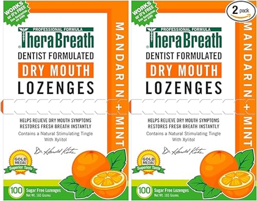 TheraBreath Dry Mouth Lozenges with Zinc, 100 Lozenges, Mandarin Mint, 100 Count (Pack of 2)