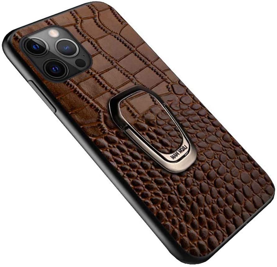 Étui en cuir motif crocodile pour iPhone 13 Pro Max look chic café