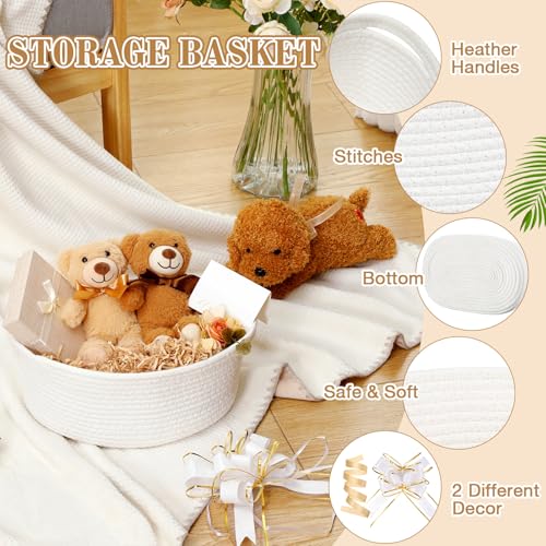 Image of Colingmill Woven Basket with Gift Bags and 2 Ribbons, Raffia Grass Paper Shred Filler, Gift Card, Empty Small Rope Basket for Storage Presents Toy Organizer(White,14 * 10 Inch)