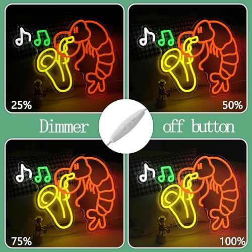 Image of Lobster Saxophone Neon Sign Dimmable Music Crawfish LED Light Sign Shrimp Jazz Neon Light for Bar Man Cave Party Music Room Shop Seafood Restaurant