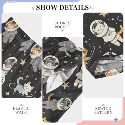 Astronaut Cats with Stars Pajamas Bottoms with Pockets Comfy Pjs Sleepwear Elastic Waistband Pajamas Pants Lounge Pants for 6-14 Years4