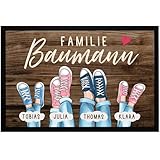 SpecialMe® Fußmatte Personalisiert Familie bis zu 4 Kinder Aufdruck Turnschuhe Farben anpassbar rutschfest & waschbar Schwarz 60x40cm