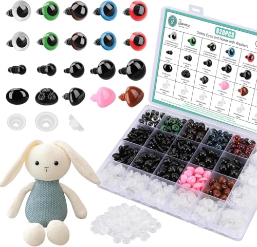 Image of 820 PCS Safety Eyes and Noses for Amigurumi, Stuffed Crochet Eyes with Washers, Craft Doll Eyes and Nose for Teddy Bear Crochet Toy Stuffed Doll and Plush Animal Gifts (820pcs Safety Eyes)