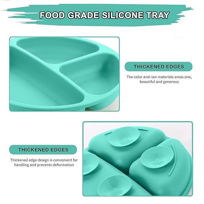 Image of BabyGo Silicone Suction Plates for Baby Microwave,Dishwasher, Freezer Safe Unbreakable with 4 Suction Cup Feeding Plate for Baby & Toddlers, BPA Free (Light Blue)