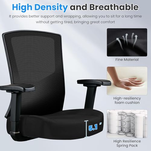Big and Tall Office Chair 600lbs, Ergonomic Home Office Chair for Heavy People with 2D Adjustable Lumbar Support and High Back Heavy Duty Metal Base Mesh Chair(Black) image 6