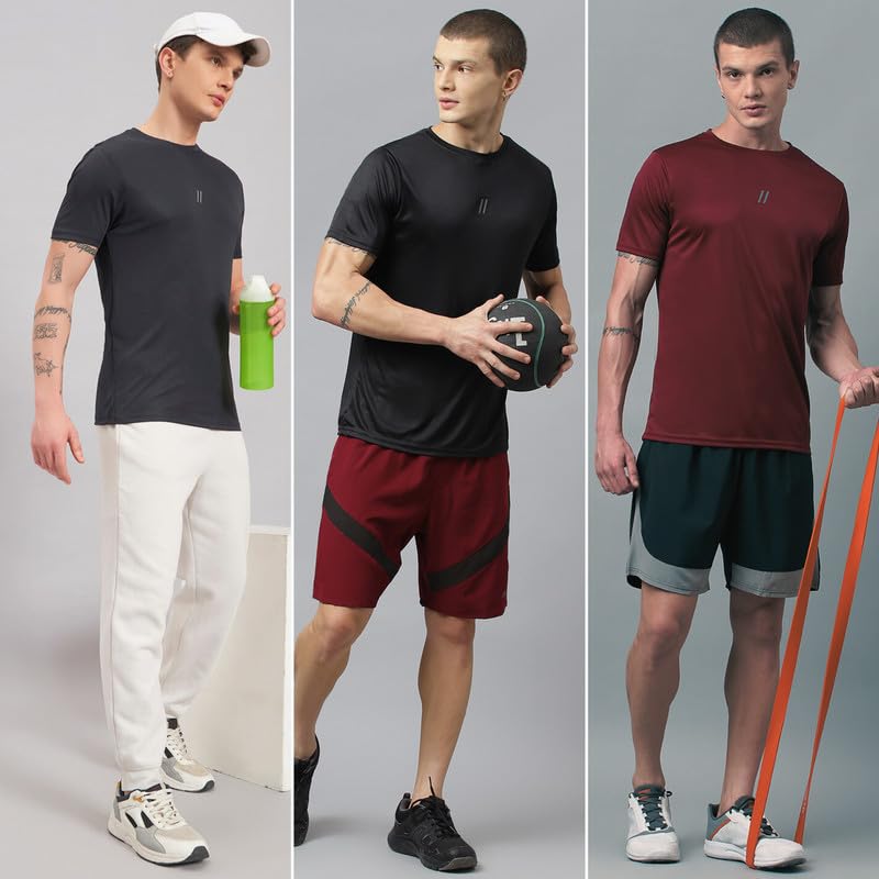 Image of ATICX Slim Fit Polyester Sports T-Shirt for Men - Round Neck Quick Dry Fit Half Sleeve Breathable Stylish Gym & Workout Tee - Lightweight Running Cycling Football Swimming Training Sportswear Top