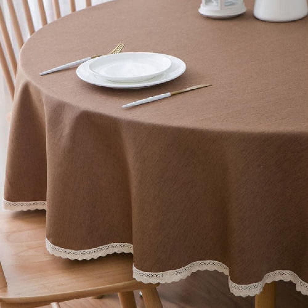 Mantel Antimanchas Rectangular Algodón y Lino Transpirable Manteles para Mesas de Tela Lavable Círculo de Café Gris Diámetro 200cm