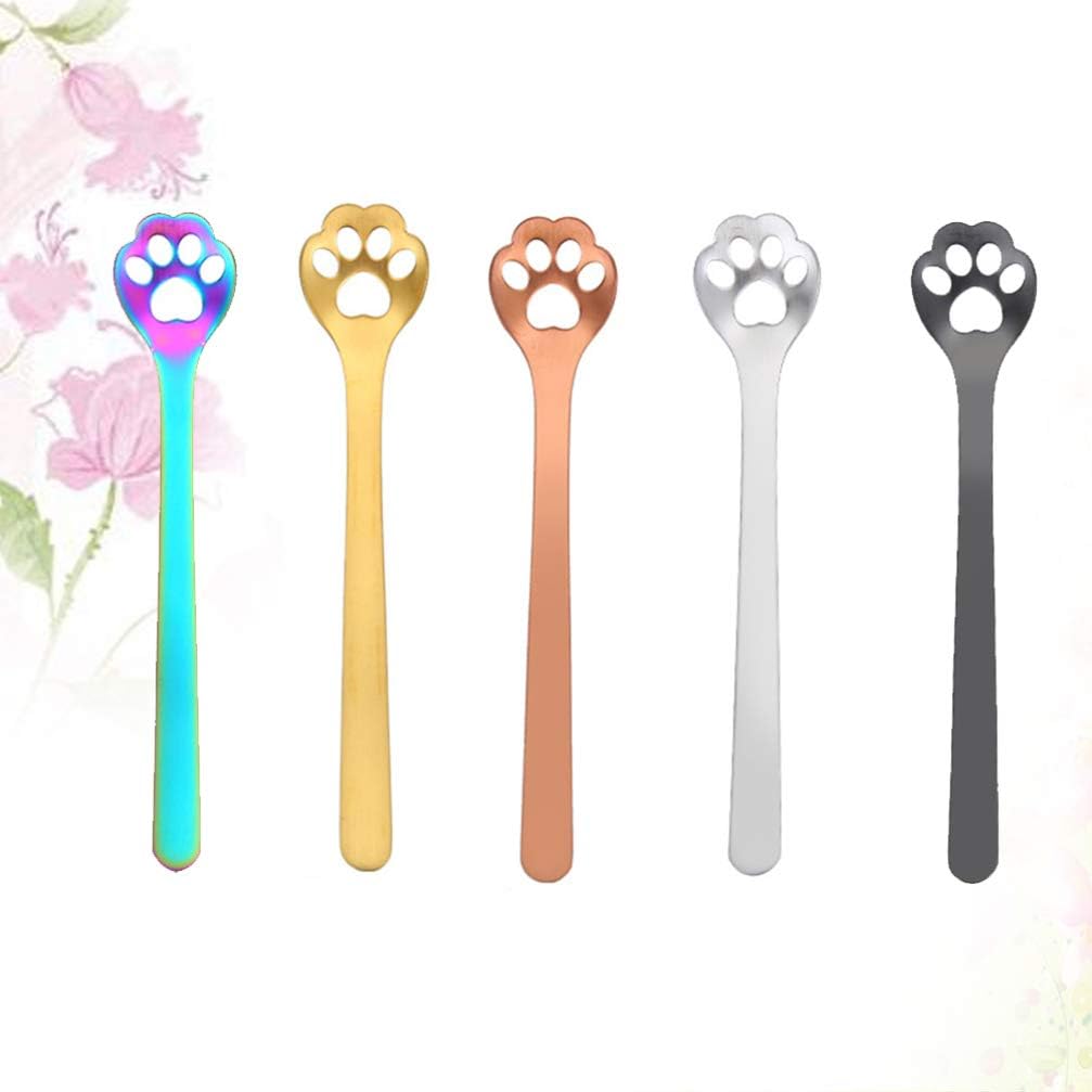 5pcs Cartoon Stainless Steel Coffee Metal Teaspoons Dessert Dog Paw Shaped Decorative Appetizer Tableware