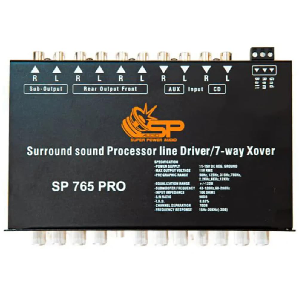 ZESTAW DO SP AUDIO SP-765 PRO, 1 7-pasmowy korektor, procesor sygnału audio, 2 wejścia i 3 wyjścia, ultracienki, do samochodów, 1 sztuka + akcesoria gratis