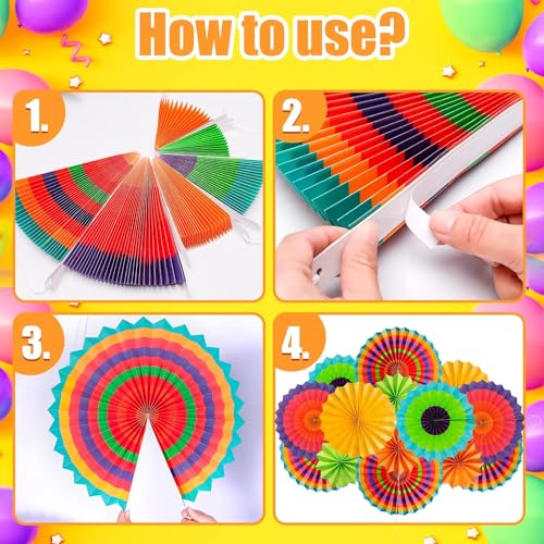 Image of Pop The Party 12PCS Hanging Paper Fans Party Decorations Party Supplies Photo Props Flower Paper Fans Colorful Floral Ceiling Wall Garland for Spring Flower Themed Party Supplies Classroom Decor