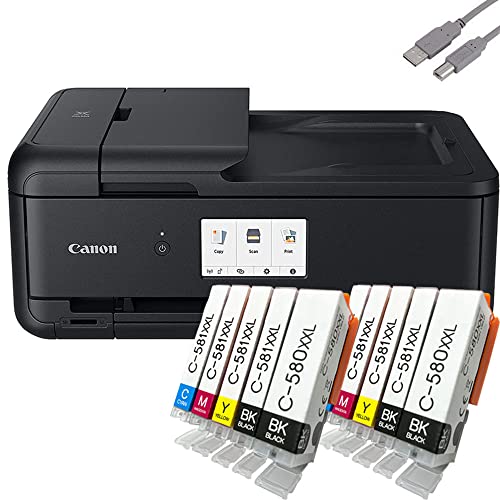 Bundle Canon PIXMA TS9550 Tintenstrahldrucker Multifunktionsgerät (A3 Drucker, Scanner, Kopierer) mit 10 komp. Youprint® Druckerpatronen für PGI-580/CLI-581 XXL +USB-Kabel Cover