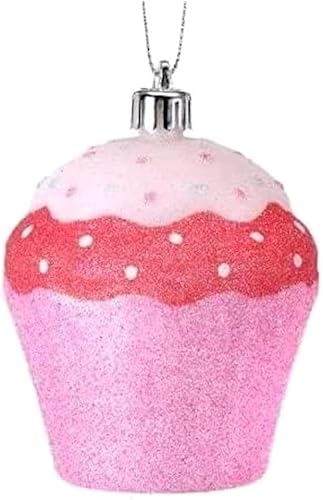 The Bridge Collection Adorno de cupcake rosa  Adorno de Navidad brillante para decoración navideña  Adorno de comida chatarra  Adorno de postre