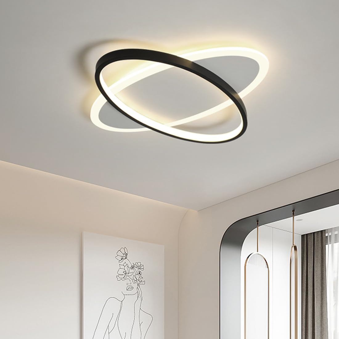 Plafoniera Rotonda LED Moderna Minimalista Moda Luce Di Soffitto Lamp Black Frame Acrilico Per Soggiorno Camera Da Letto Lampada Della Stanza Della Lampada Sala Studio Ufficio Villa,60cm/6500k/70w