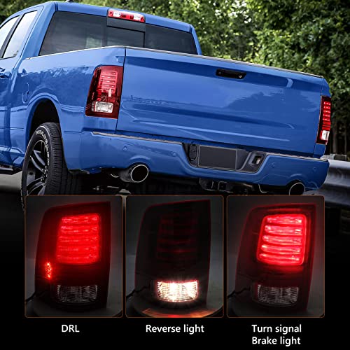 Fione Led Tail Lights Assembly For 2013-2018 Dodge Ram 1500 & 2013-2018 Ram 2500 And 2014-2018 Ram 3500 Halogen Type & Red Lens Black Interior With Bulbs Left Driver Side Ch2800202 68093081Ac #TOP1