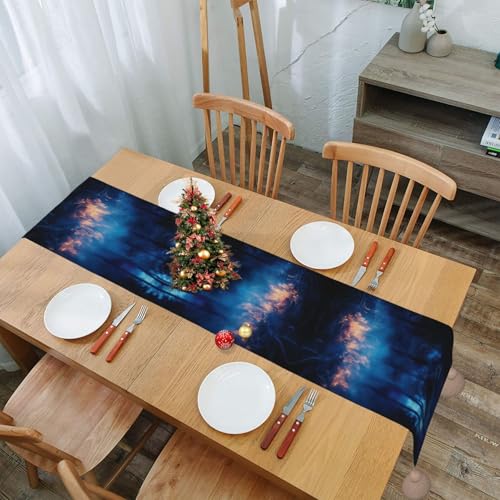 Chemin de table imprimé feu bleu pour décoration table de ferme et mariage - 8