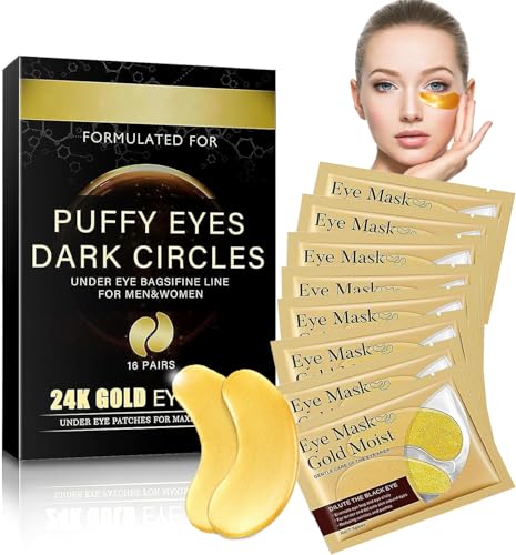 Parches Ojos Bolsas y Ojeras Dorados, 32 Pares Mascara Para Los Ojos, Mascarilla Ojos Bolsas Parches Antiarrugas, Mascarilla Ojos para Quita Ojeras y Bolsas