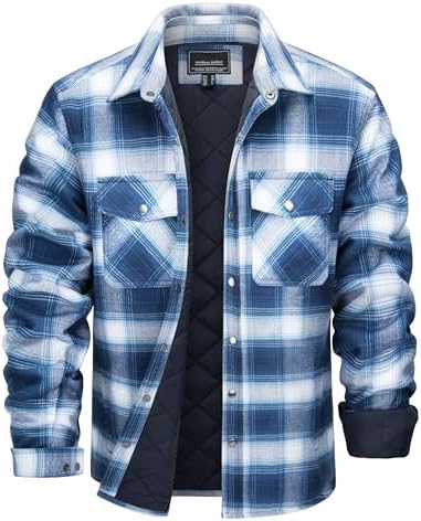 MAGNIVIT Mens Flannel Jacket Quilted Lined Thermal Winter Coat Bu...