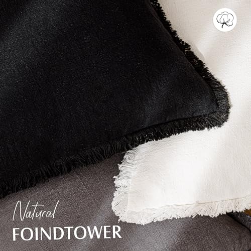 Image of Foindtower Set of 2 Decorative Linen Fringe Throw Pillow Covers Cozy Boho Farmhouse Cushion Cover with Tassels Soft Accent Pillowcase for Couch Sofa Bed Living Room Home Decor, 26x26 Inch, Black