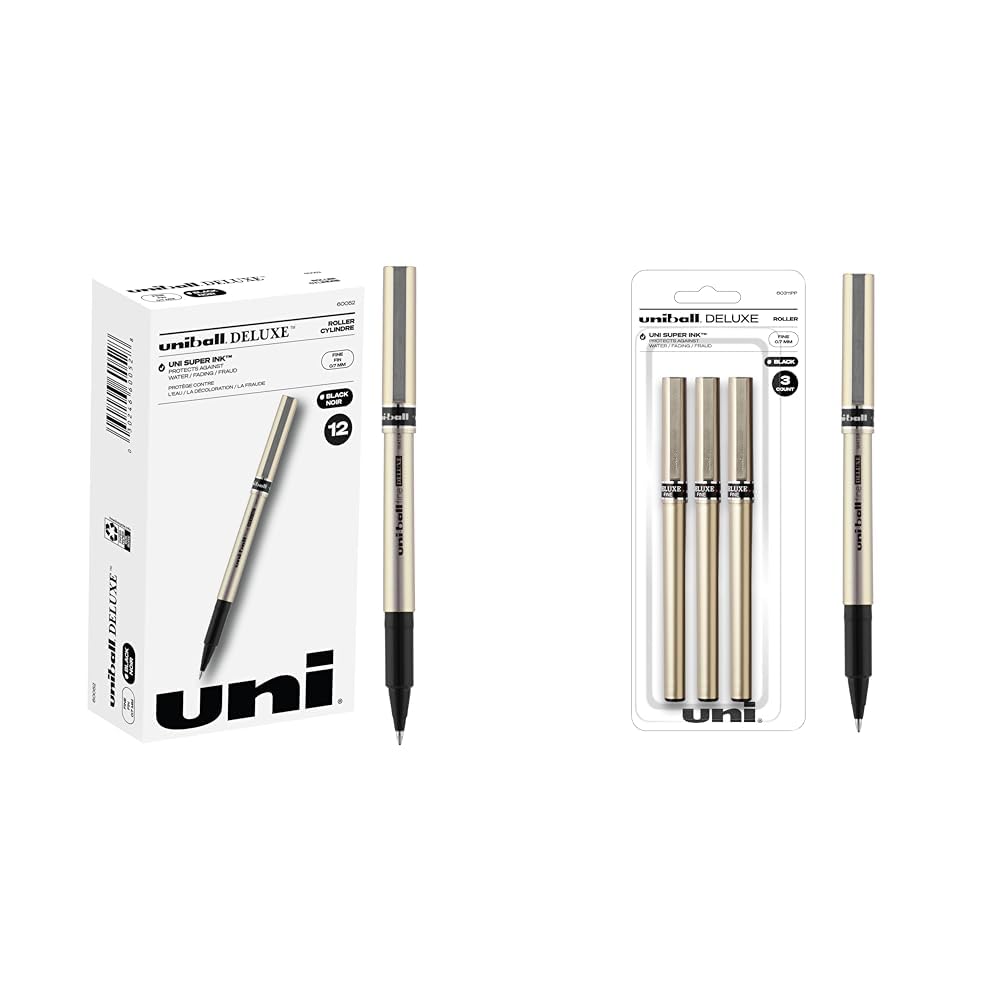 Uniball Deluxe Rollerball Pen Bundle, Fine Point, Black, Office Supplies, 12 and 3 Packs
