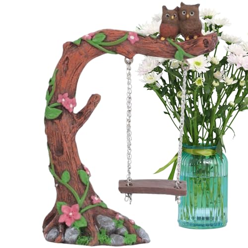 Genérico Statuette décorative pour bureau, figurine de hibou en arbre en résine pour étagère, bureau, rebord de fenêtre, jardin