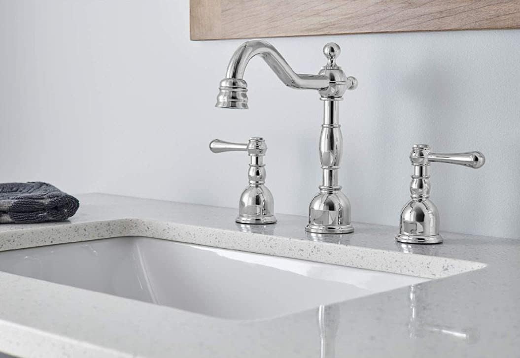 Chrome Brass Widespread Bathroom Faucet with Drain Assembly