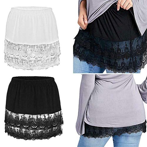 2 Pcs Shirt Extender Mini Skirt for Women, Hollow Stitching Short Skirt Extenders, Mini Lace Underskirt Extender, Adjustable Layering Top Lower Sweep Skirt, Plus Size Half-Length Fake Skirt Hem (XL)