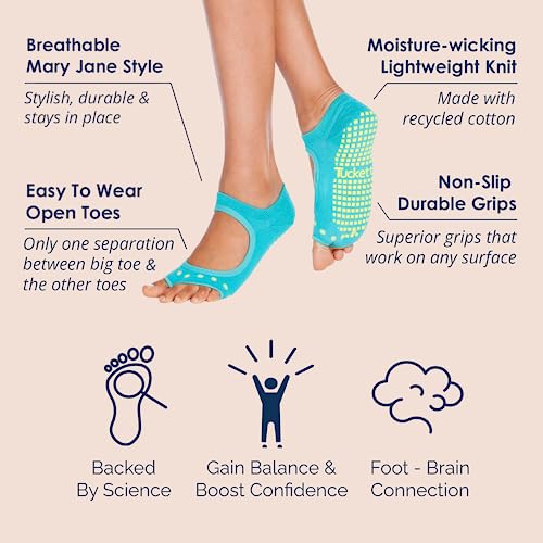 Tucketts Allegro Toeless Non-Slip Grip Socks - Anti Skid Yoga, Barre, Pilates, Home & Leisure, Pedicure - S/M - 1 Pair Magenta Cacti #TOP1