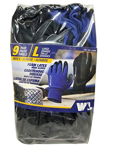 Work Gloves:Foam Latex,size L, 9 Pairs