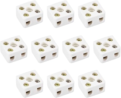 uxcell Bloques de terminales de cerámica de 2 vías Conectores de cerámica de porcelana de alta temperatura 0.846x0.768x0.559 in para cable de cable