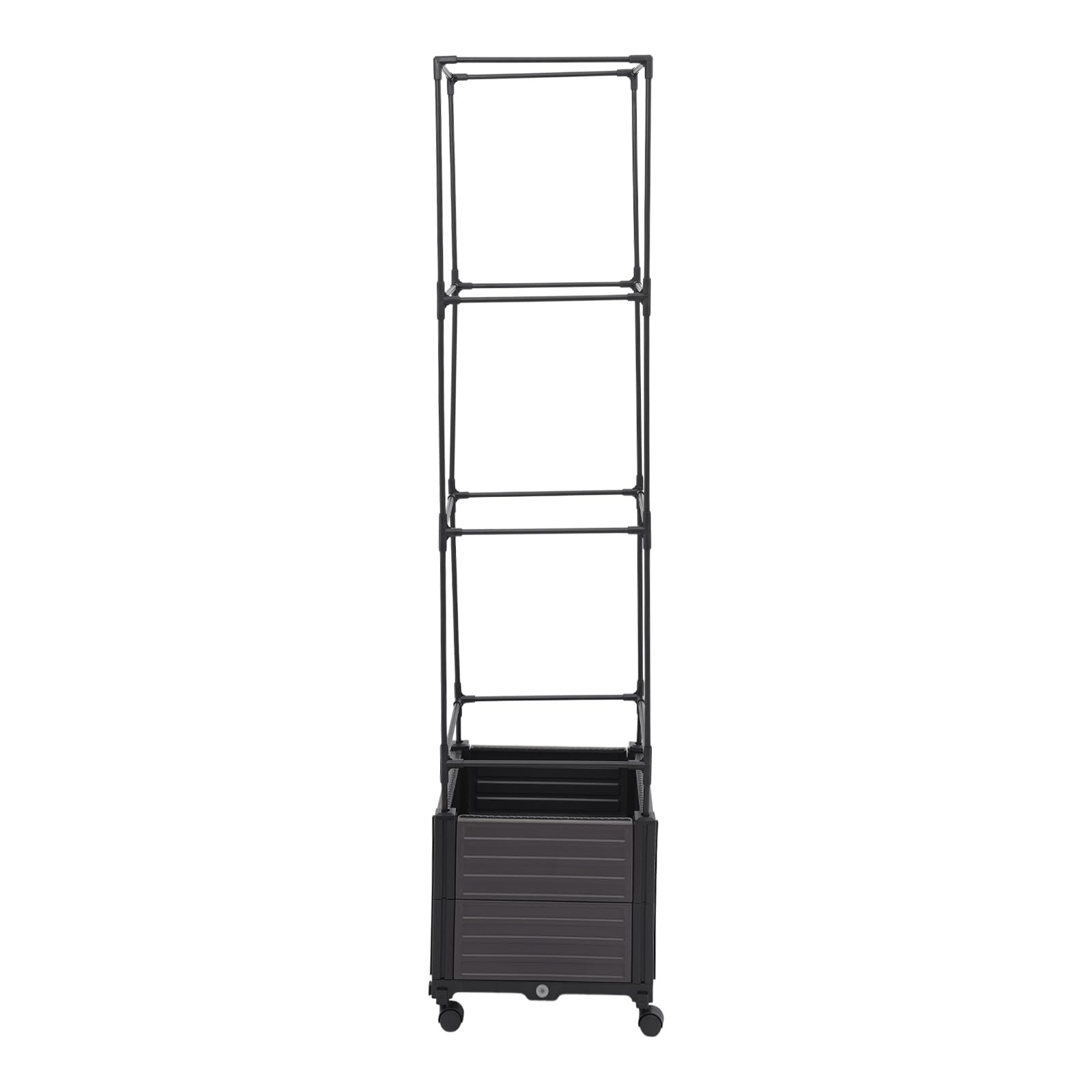 Macetero con soporte para enredaderas, maceta con enrejado 2 en 1, jardinera con ruedas y almacenamiento de riego, jardinera para plantas trepadoras, verduras, flores (dos pisos, techo plano)