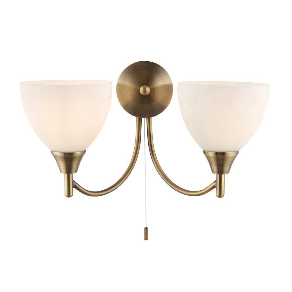 Betta Lighting Antique Brass Twin E14 Dimmable Pull Cord Switch Wall Light Uplighter