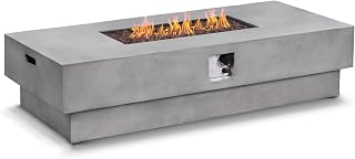 60-inch Outdoor Propane Fire Pit Coffee Table - 50,000BTU Large Concrete...