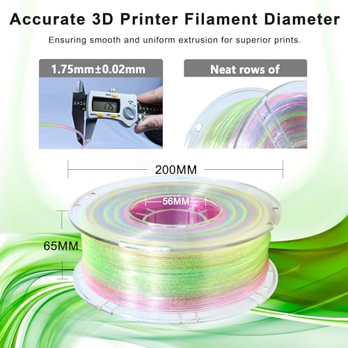 Image of iBOSS 3D Printer Filament Clear PLA Plus, Multicolor Transparent Transition Glitter Filament, 1.75mm Rainbow Multicolor PLA+ Filament, 3D Printing Filament 1KG /2.2lb, Clear Glitter Rainbow