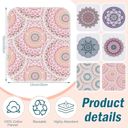 Image of Redbaker 30 Pcs Reusable Paper Towels Rolls Kitchen Towels Bulk Washable Paperless Cloth Cotton Hand Napkins with Cardboard Reusable Napkins for Kitchen Bathroom (Mandala)