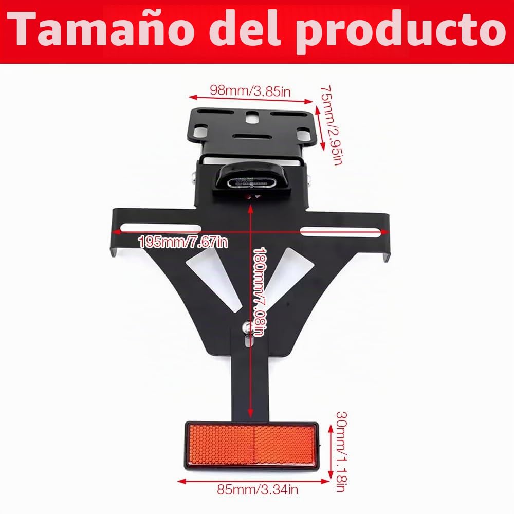 Portamatrículas de moto, soporte de matrícula ajustable con luz de matrícula, soporte universal para faro trasero matrícula para moto