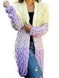 Kragen :ohne Kragen Onsoyours Lila Gelb Zopfmuster Langarm Oversize Lässige Grobe Cardigans Strickjacke Damen Mode XL